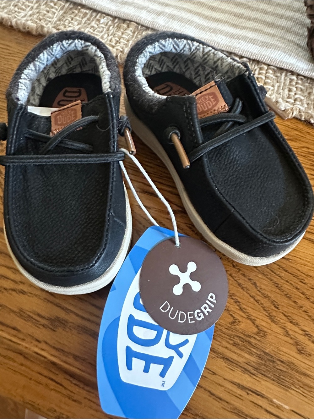 Hey Dude Kids Black Slip-On Moccasins with Tan Accent